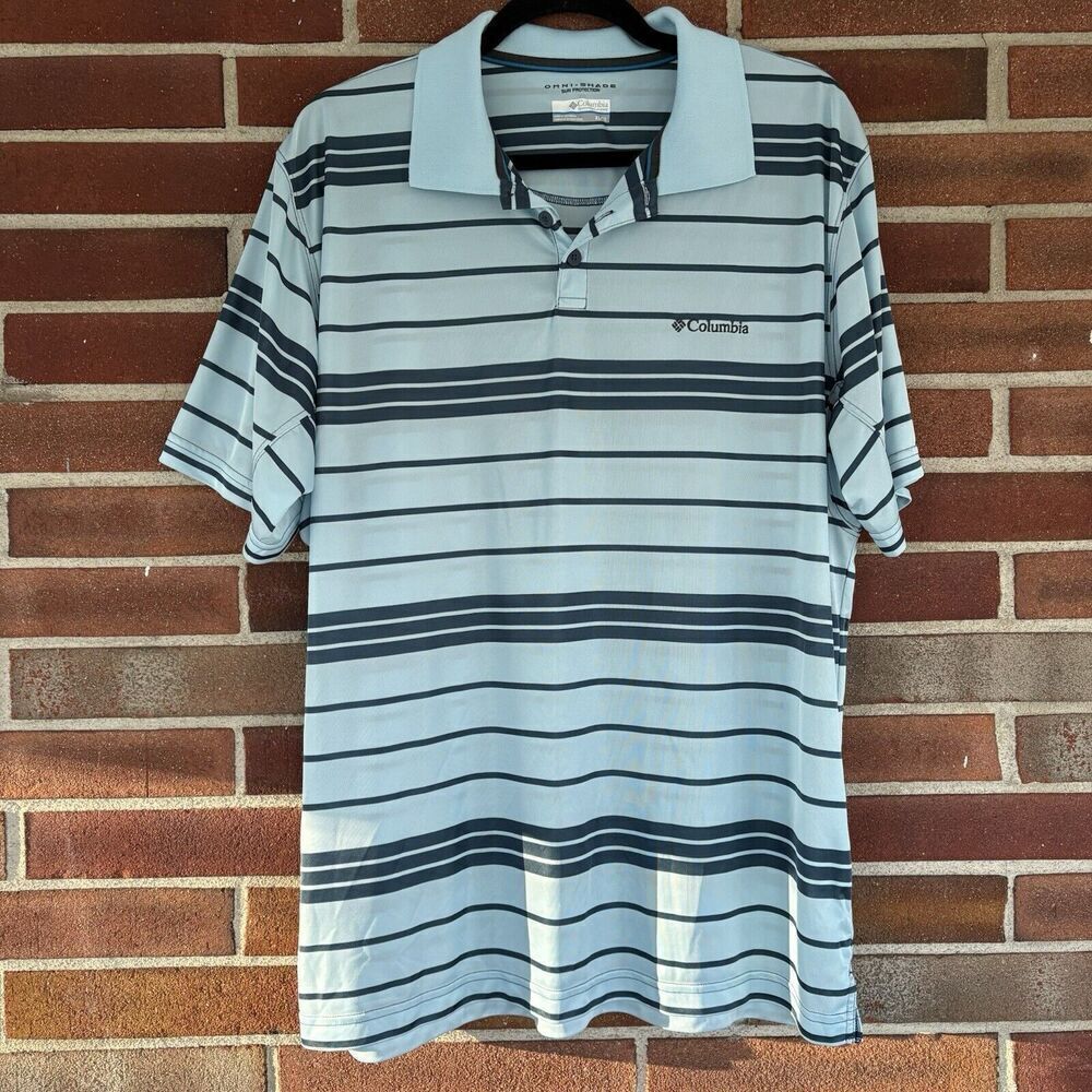 Columbia Omni Share Sun Protect White Gray Polo Shirt XL A3908